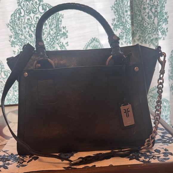 Frye Demi Satchel Black with Silver Tone Chain.